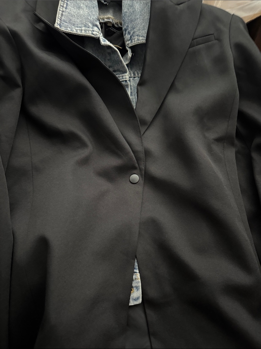 Elan Demi Layered Black Women's Blazer Jacket  Denim Removable Dickey  SZ S NWT - Picture 7 of 7